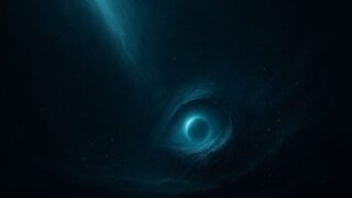 視覚の誕生を象徴する、光に照らされた目のシルエットアート。