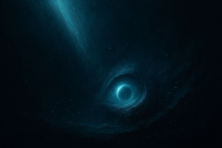 視覚の誕生を象徴する、光に照らされた目のシルエットアート。